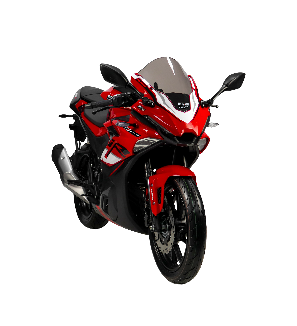 Volta DEMON GR250R in Rot, Dreiviertelansicht von vorn.