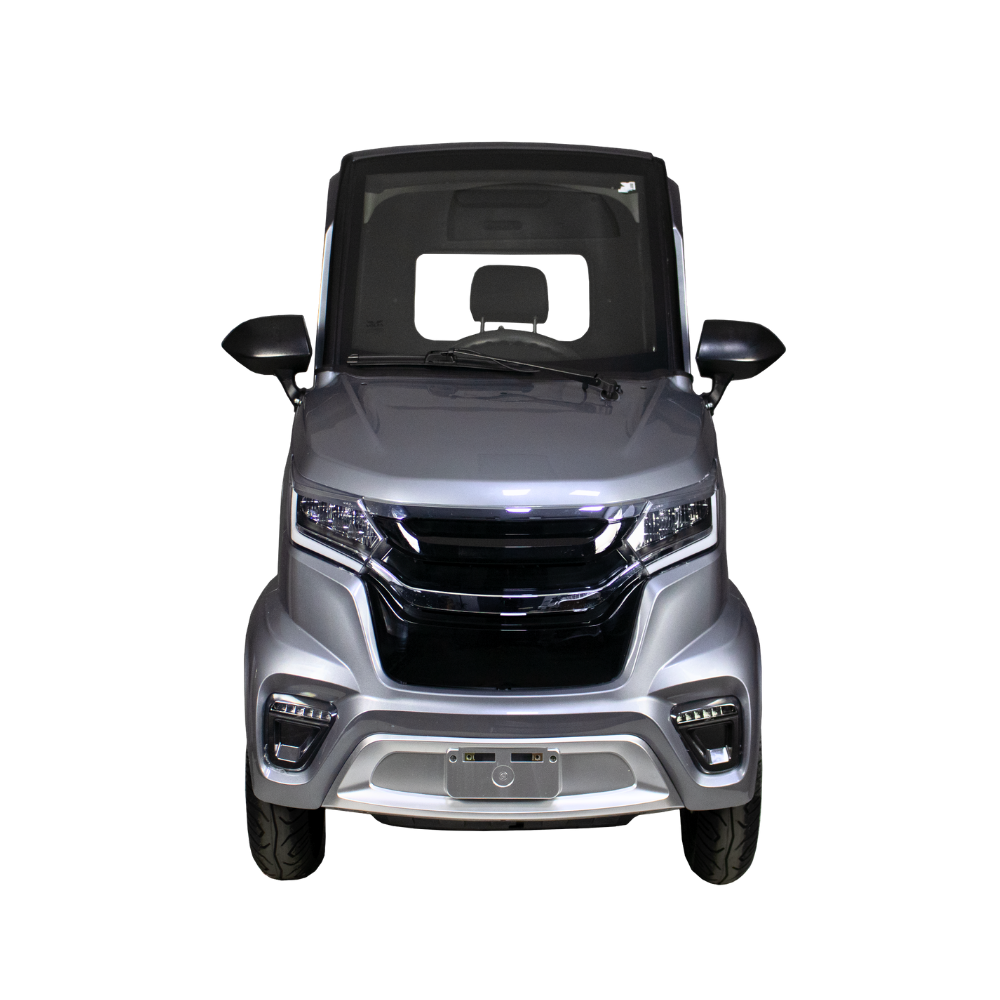 Volta EV1 in Silber, Frontansicht.