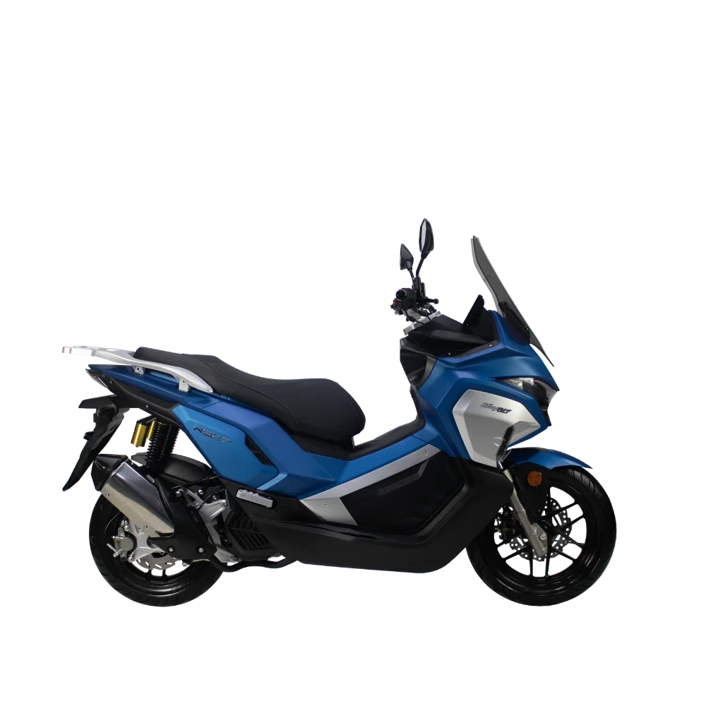 Volta RSX7 in Blau, Seitenansicht mit Front nach rechts.