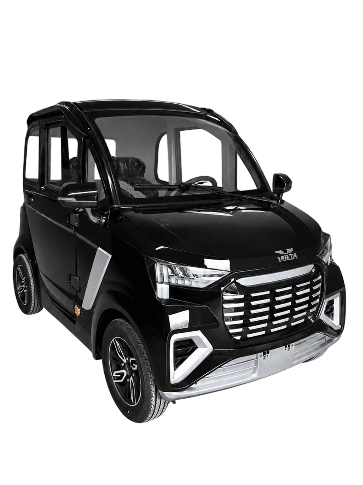 Volta EV2 in Schwarz, Dreiviertelansicht von vorn.
