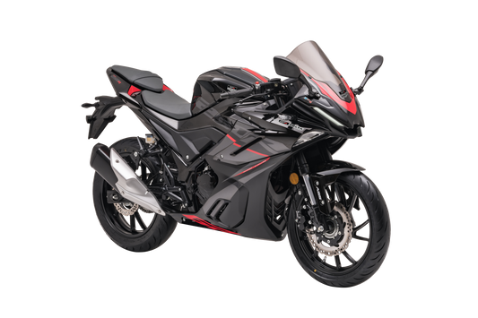 Volta DEMON GR250R in Schwarz, Dreiviertelansicht von vorn.