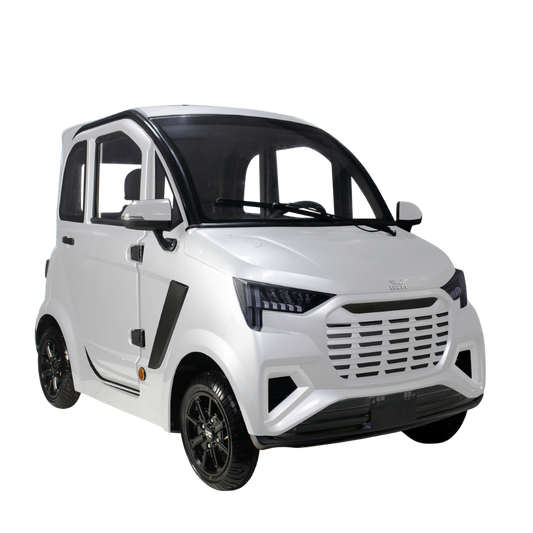 Volta EV2 in Weiß, Dreiviertelansicht von vorn.