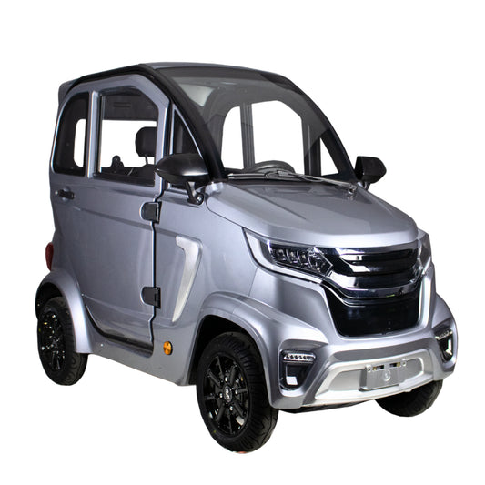 Volta EV1 in Silber, Dreiviertelansicht von vorn.