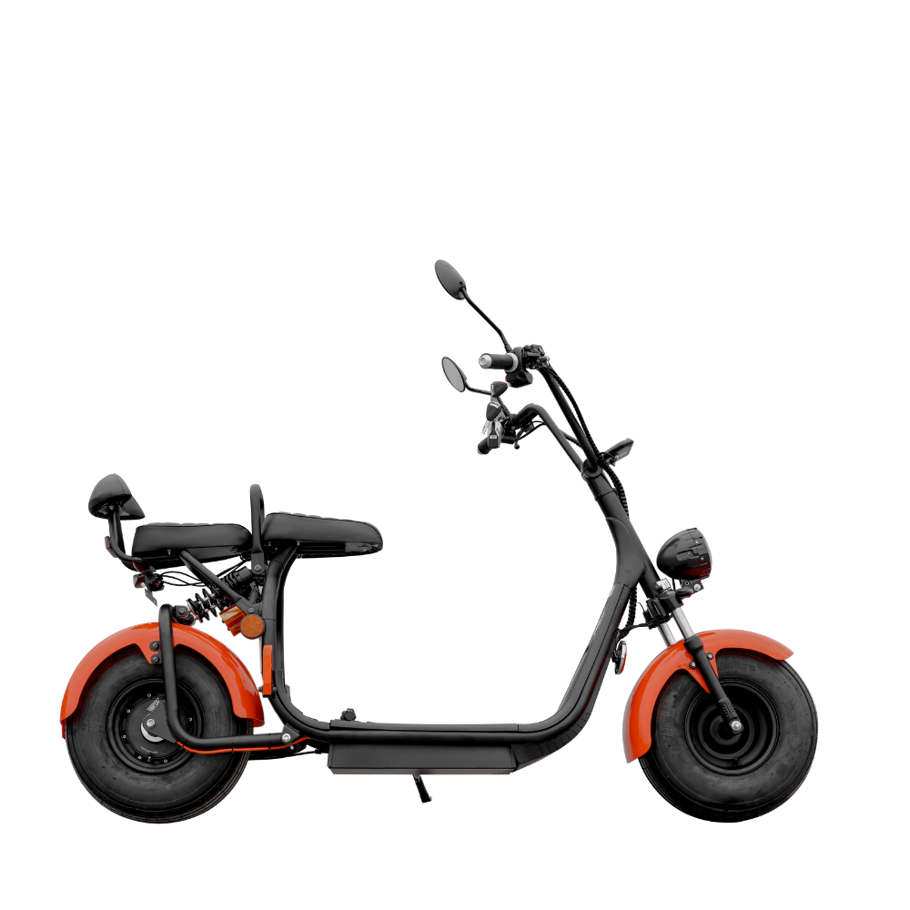 Volta SE 03 MAX in Orange, Seitenansicht mit Front nach rechts.