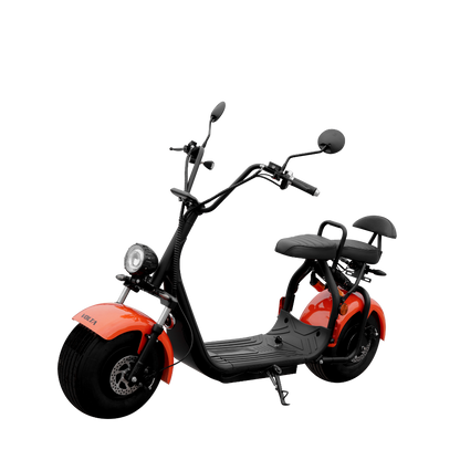 Volta SE 03 MAX in Orange, Dreiviertelansicht von vorn aus der Gegenrichtung.